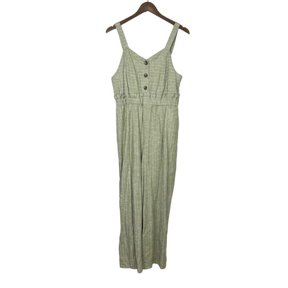 Romeo + Juliet Couture NWT Light Green Pinstripe Linen Blend Sleeveless Jumpsuit - Picture 4 of 13